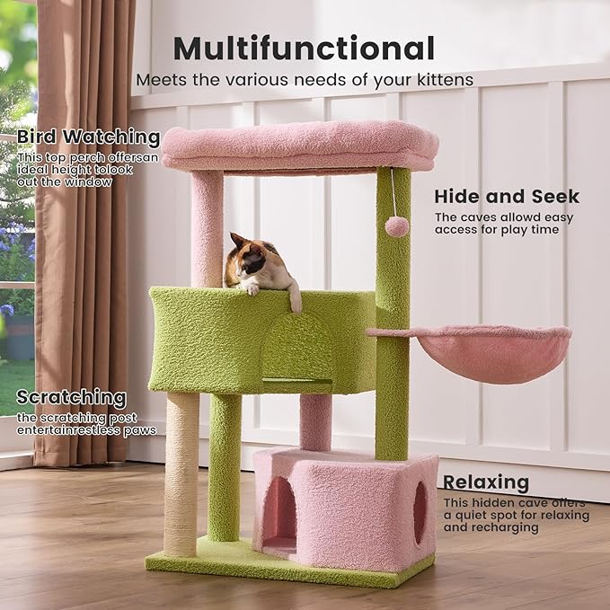 Gardner Pet 41" Tall Cat Tree for Medium-Large Cats, Heavy Duty Cat Tower with 2.8in Posts & Washable Top Perches, Space-Saving Cat Furniture for Apartments, Easy to Assembly