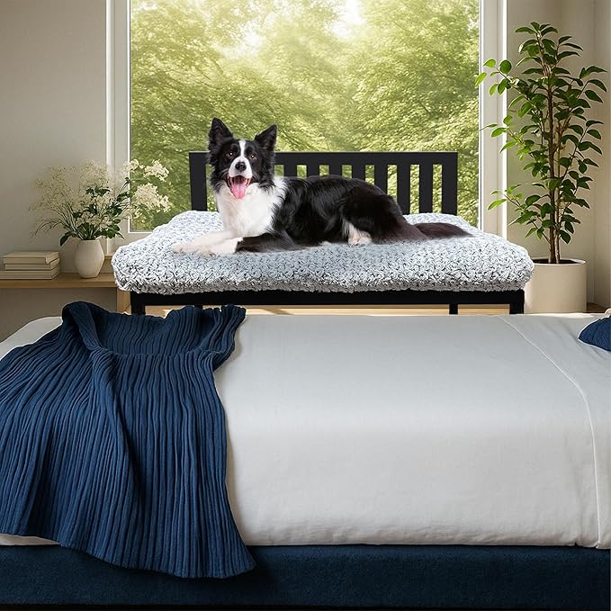 Beside Dog Bed,Adjustable Height Dog Bunk Beds,48''x 32'' Metal Dogs Bed Frame with Cushion,X-Large