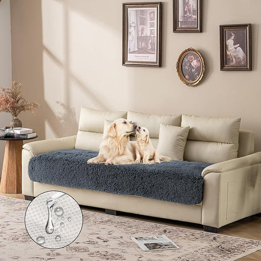 Dogs/Cats Bed Mats, Dog Pad Washable Removable Couch Cover with Anti-Slip Back, Plush Long Fur Mat, Perfect for Small, Medium and Large Dogs.(Navy Blue, 30"x53")