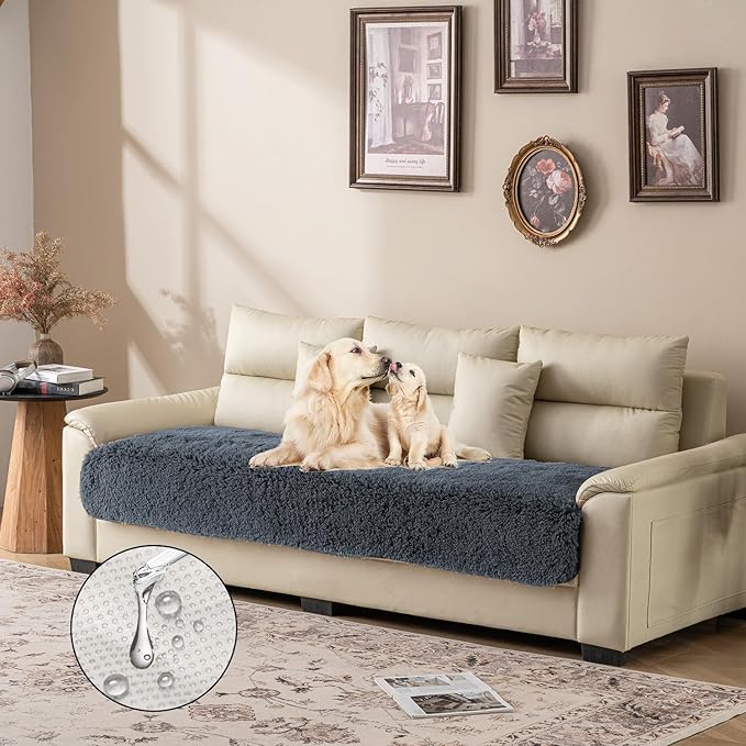 Dogs/Cats Bed Mats, Dog Pad Washable Removable Couch Cover with Anti-Slip Back, Plush Long Fur Mat, Perfect for Small, Medium and Large Dogs.(Navy Blue, 30"x70")