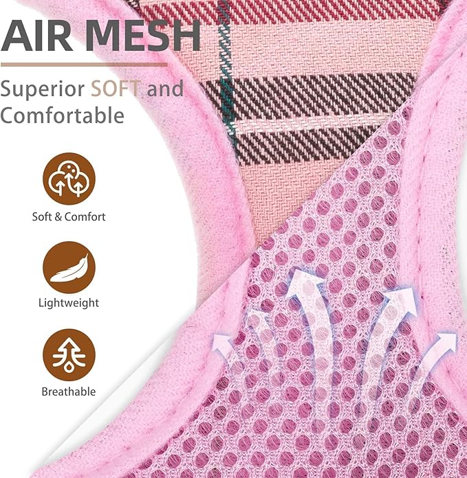 PUPTECK Soft Mesh Dog Harness and Leash Set Pet Puppy Cat Comfort Padded Vest No Pull Harnesses, Light Pink, XS