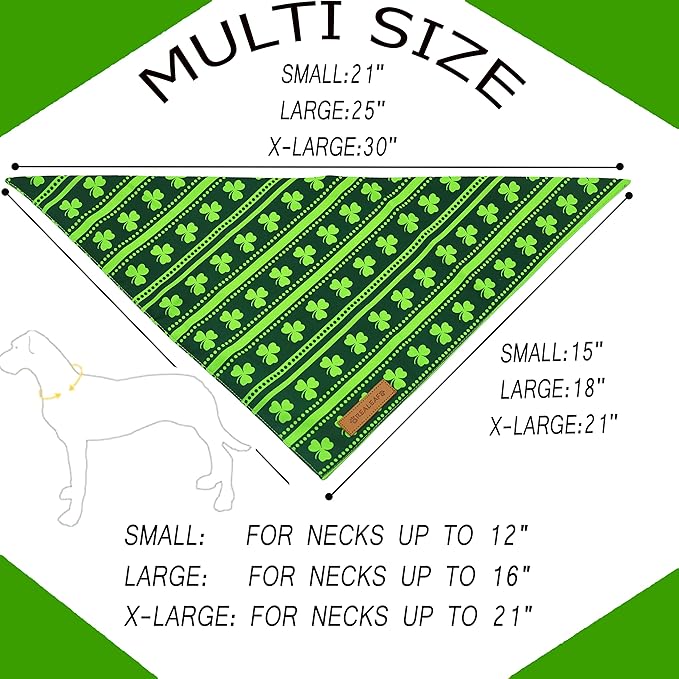 Realeaf St. Patrick's Day Dog Bandanas 2 Pack, Reversible Green Shamrock Pet Scarf for Boy and Girl, Premium Durable Fabric, Holiday Bandana for Small Medium Large and Extra Large Dogs (Large)