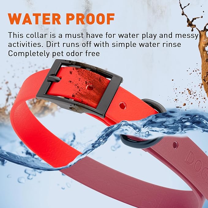 Dogline Biothane Coated Webbing Dog Collar with Black Metal Hardware: Durable Easy-Clean Everyday Collar for Dogs - Comfortable Adjustable Odor-Resistant Pet Collar, W3/4" x L15-18, Cherry Red
