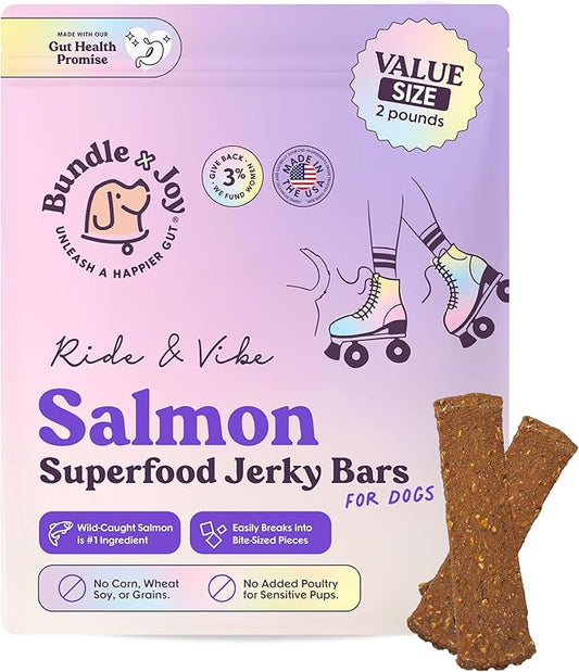 Bundle x Joy Ride & Vibe Salmon Jerky for Dogs - 2 Lbs Bag, Natural Superfood - Corn, Poultry, Soy & Grain Free Salmon Dog Treats Made in USA Only