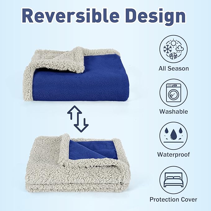 Catalonia Waterproof Washable Leakproof Bed Cover for Couples, Reversible Protector for Bed Couch Sofa, Stain Proof Pad for Adults, 50X60 inches, Navy