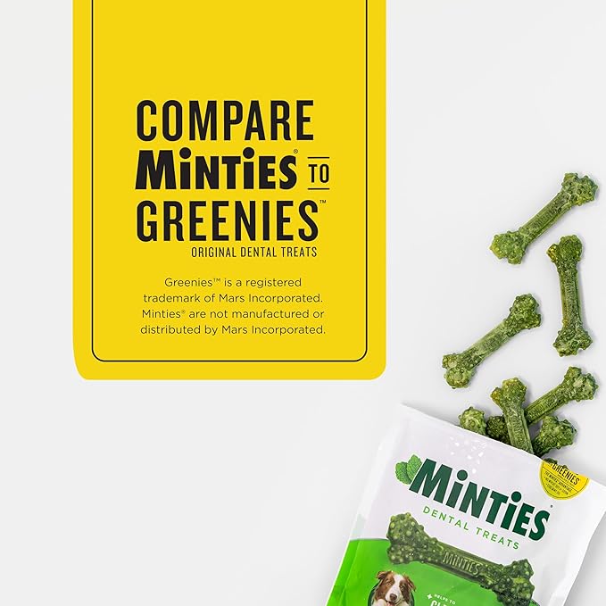 Minties Dental Chews for Dogs, 8 Count, Vet-Recommended Mint-Flavored Dental Dog Treats for Medium Dogs, Bones Clean Teeth, Fight Bad Breath, and Removes Plaque and Tartar