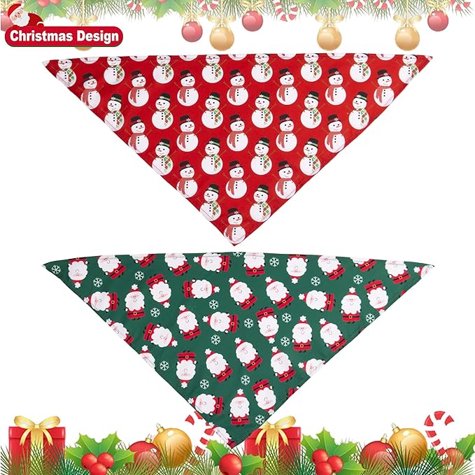 ADOGGYGO 4 Pack Dog Bandana Christmas Scarf Bibs Kerchief Set Pet Christmas Costume Xmas Holiday Bandanas for Medium Large Dogs Pets (Large)