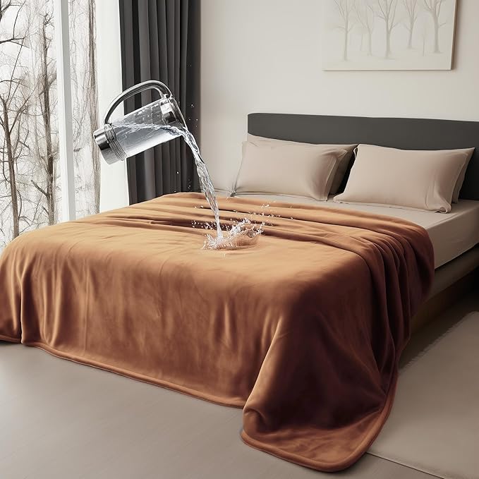 Queen Size Waterproof Blanket – Stain-Proof, Spill-Proof Flannel Blanket for Bed, Couch, Kids & Pets Protection, Reversible Splash-Proof Design (Velvet Brown & Twilight Blue, 80x90)