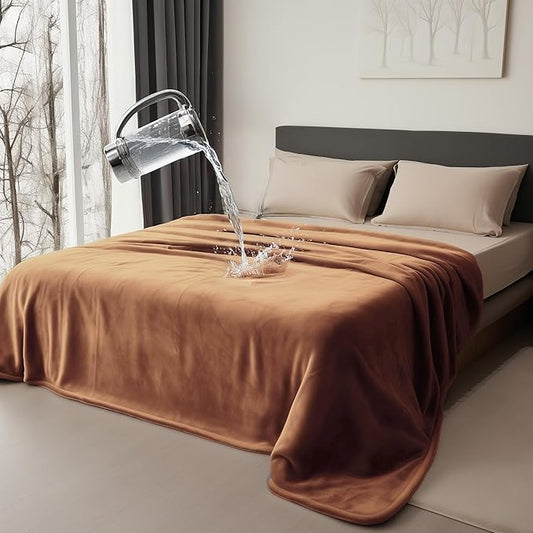 Queen Size Waterproof Blanket – Stain-Proof, Spill-Proof Flannel Blanket for Bed, Couch, Kids & Pets Protection, Reversible Splash-Proof Design (Velvet Brown & Twilight Blue, 80x90)