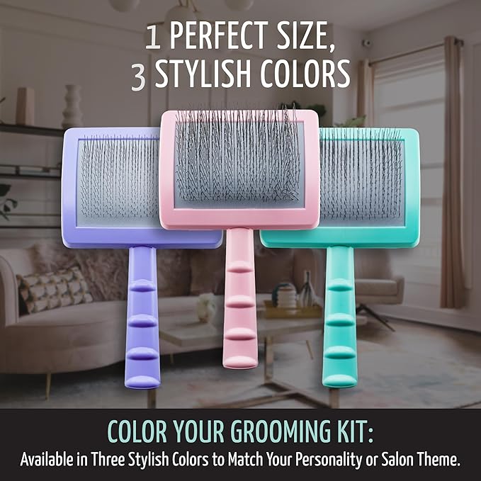 Tauro Pro Line Slicker Dog Brush for Shedding - Detangler for Long & Wavy Hair - Dematting Pet Slicker Brush for Dogs & Cat, Doodle Grooming, Non-Slip Grip, Soft Pin (Size S - Mint)