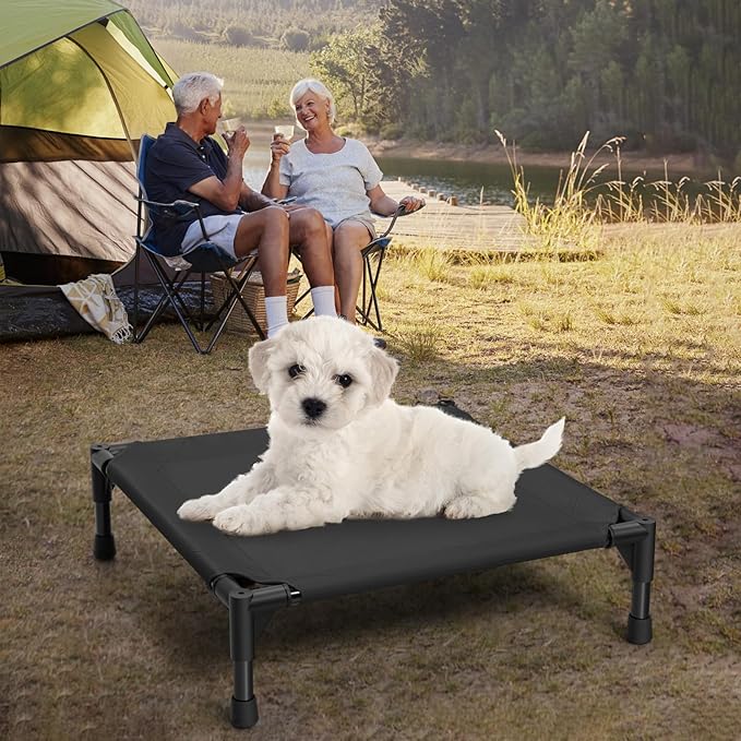 Love&go Elevated Dog Bed with Metal Frame, Cooling Raised Pet Cot for Dog and Cat (Small-18.5x18.5x5.5 inch, S - Black Bed)