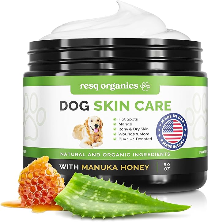 Hot Spot Treatment for Dogs - Pet Wound Care: Healing Ointment for Pets Itchy Skin Relief, Dry Skin Treatment, Natural Allergy Relief, Dog Paw Balm + Manuka Honey, Aloe Vera, Vitamin E (8 Oz.)
