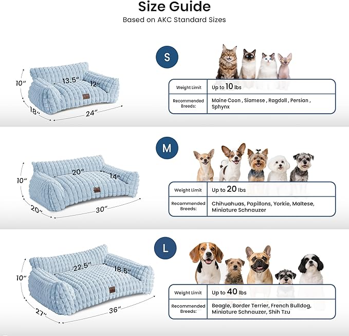 Cute Cat Couch Bed for Indoor Cats - Fluffy Faux Rabbit Fur Pet Sofa with Washable Cover, Fuzzy Pet Couch in Suppportive Small & Large Cats Beds, 24x18 x10 inch, Light Blue