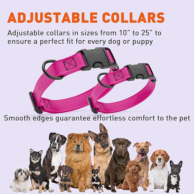 Dogline Durable Biothane Waterproof Collar for Dogs - Odor-Resistant Coated Webbing, Quick-Release Design, Comfortable Adjustable Fit, 3/4" W by 12-19" L,Magenta Pink