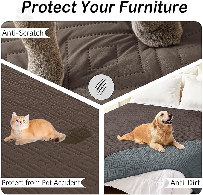 hyha Waterproof Dog Blanket, Soft Pet Bed Blankets, Waterproof Sofa Couch Cover for Dogs Washable, Reversible Pet Couch Covers for Sofa Furniture (52x82 Inch, Chocolate/Dark Grey)