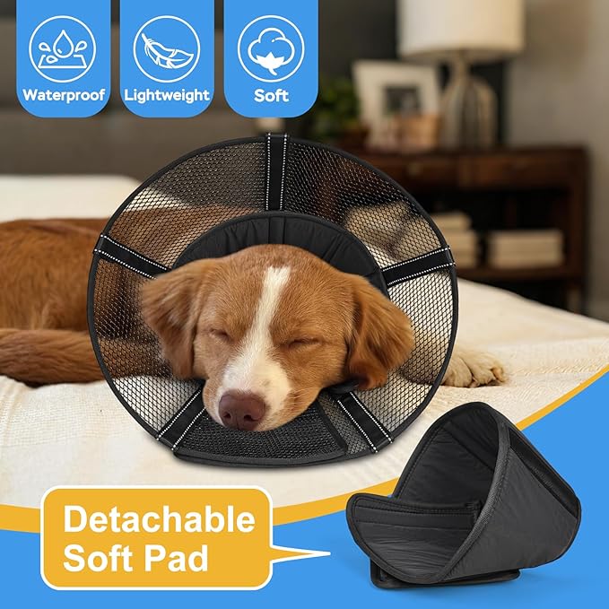 Dog Cone Collar After Surgery to Stop Licking: Soft Mesh Recovery Collar with Detachable Pad, Elizabeth Cone Alternative for Large Medium, Small Dogs, Normal Eating and Drinking (M)