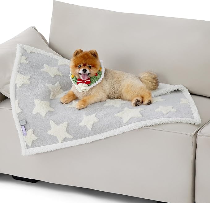 LE SURE Waterproof Dog Blanket for Small Dogs - Washable Double Sided Dog Blankets with Warm Jacquard Shag and Soft Sherpa Fleece, Pet Cat Blanket for Couch Protection, 3D Textured Star, Grey