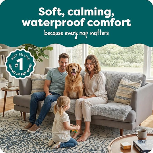FurHaven Waterproof Throw Blanket For Dogs & Indoor Cats, Reversible Protective Pet Blanket, Extra Large, Long Faux Fur & Velvet, Mist Gray