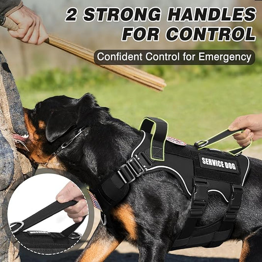 Tactical Service Dog Vest and Leash Set,Heavy Duty Harness with Metal Buckles for Medium Sized Dogs,Adjustable No Pull Pet Vest with Patches for Training Working,Black M