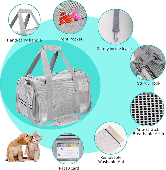 Large Airline Approved Pet Carrier Backpack for Cats & Dogs, Collapsible Cat Carrier with Breathable Mesh & Safety Leash, Portable Dog Travel Carrier for Hiking/Car/Train
