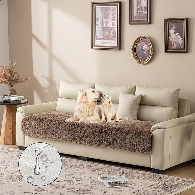 Dogs/Cats Bed Mats, Dog Pad Washable Removable Couch Cover with Anti-Slip Back, Plush Long Fur Mat, Perfect for Small, Medium and Large Dogs.(Brown, 30"x70")