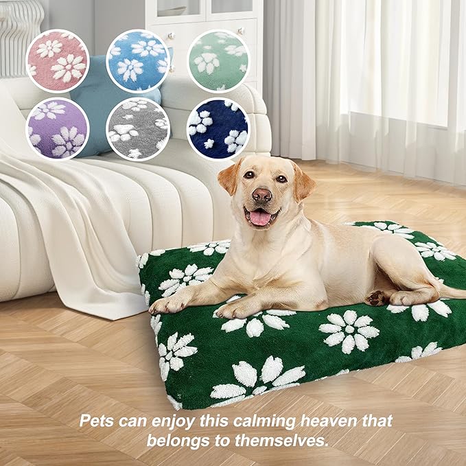Dog Beds for Large Dogs, Cute Thick Dog Bed for Crate Kennel, Fluffy Pet Bed with Removable Washable Cover and Anti-Slip Bottom, 35"x 22", Green Flower
