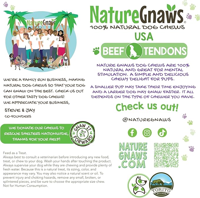 Nature Gnaws USA Beef Tendons for Dogs (8oz) - Mixed Thickness - Long Lasting for Aggressive Chewers - Premium Natural Beef Dog Chew Treats - Rawhide Free