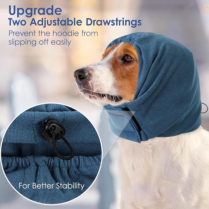 AOFITEE Dog Calming Hoodie - Anti-Slip Dog Ear Muffs Cover for Noise Anxiety, No Shake Ear Wrap for Dogs Hematoma, Adjustable Dogs Headband for Grooming, Fireworks, Thunderstorms, Blue M
