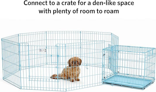 MidWest Homes for Pets Folding Metal Puppy/Dog Exercise Pen, Indoor/Outdoor Playpen with Door, 16 Sq Feet of Play Space, 24-Inches Tall, Blue