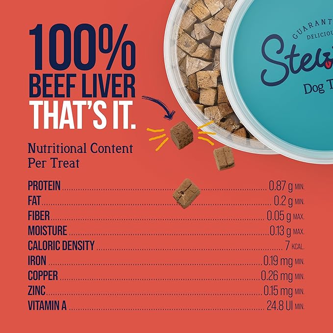 Stewart Beef Liver Dog Treats, 4 oz, ~90 Pieces, Freeze Dried Raw, Single Ingredient, 50% Protein Training Treats or Meal Topper in a Resealable Tub, Grain Free, Gluten Free