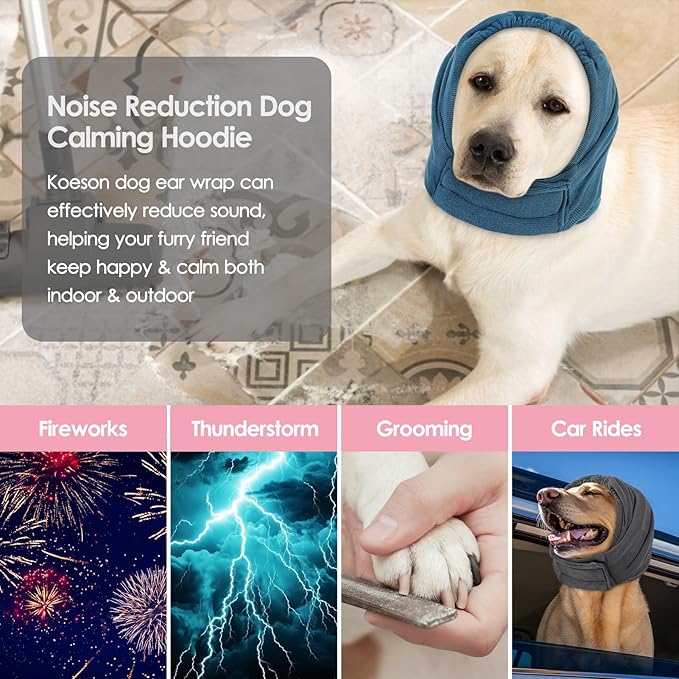 KOESON Dog Calming Hoodie, No Shake Ear Wrap for Dogs Hematoma, Anxiety Relief Dog Head Muffs for Noise Protection, Grooming, Drying, Fireworks & Thunder, Soft Neck Warmer & Ear Cover for Dogs & Cats