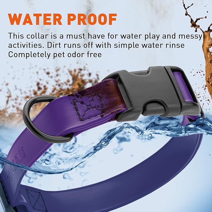 Dogline Durable Biothane Waterproof Collar for Dogs - Odor-Resistant Coated Webbing, Quick-Release Design, Comfortable Adjustable Fit, 5/8" W by 10-14" L, Violet Purple