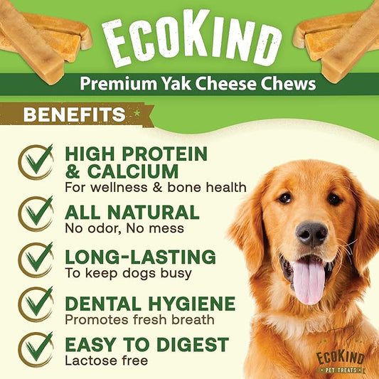 EcoKind Premium Gold Yak Cheese Himalayan Dog Chews, Healthy Dog Treats, Yak Chews for Small Dogs, All Natural, Long Lasting Dog Chew for Aggressive Chewers, High Protein Puppy Treat, Small - 4 Chews