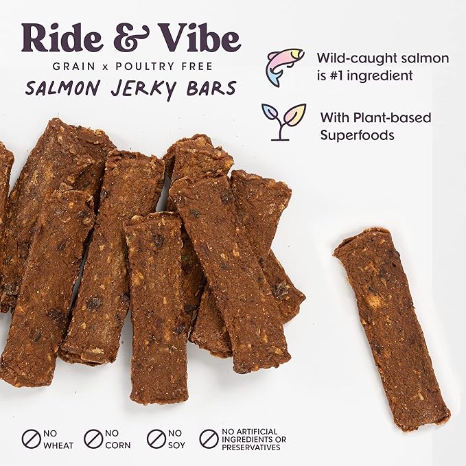 Bundle x Joy Dog Treats Jerky Snack Bars, Variety 3-5 oz Bags, Training Treats, Natural Superfood Grain Free, Real Salmon, Chicken, Beef, Superfoods, Corn & Soy Free