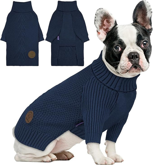 cyeollo Small Dog Sweater, Warm Turtleneck Sweaters for Small Dogs Boy, Knit Doggy Sweatshirt with Sleeves Fall Winter Pullover Cold Weather Dog Clothes for Indoor & Outdoor Wear, Navy S