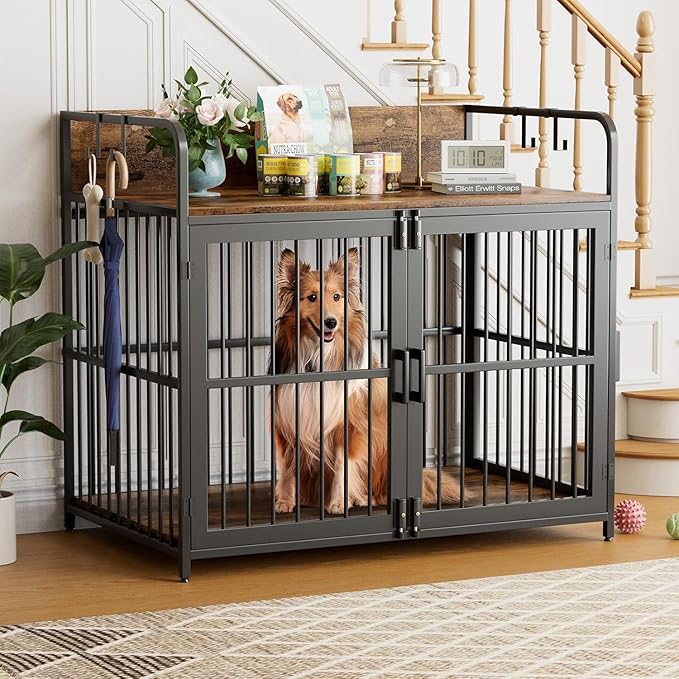 Dog Crate Furniture, 32" Side End Table, Modern Kennel for Dogs Indoor up to 150 lb, Heavy-Duty Dog Cage with Enclosed Base, Double-Door Dog House for Puppies or Medium Dogs