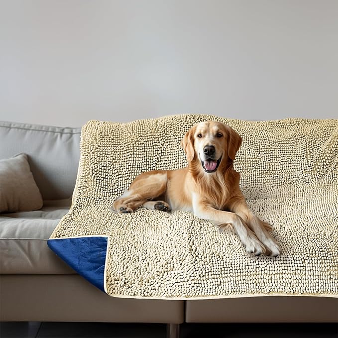 Muddy Mat® Dog Blanket - Chenille Water Absorption Blanket for Bed & Couch Cover for Dogs Washable, Anti-Slip Soft and Durable Furniture Protector for Dogs - Beige 29"x40"