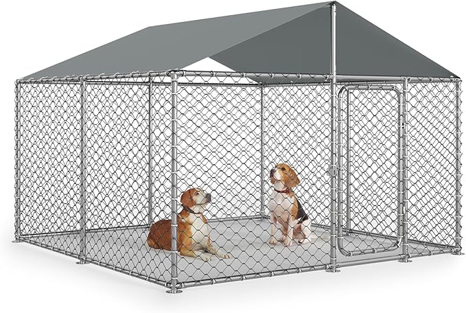 7.8x7.8 ft Outdoor Dog Kennel Outside with Metal Gate Large Dog, Outdoor Dog Pens with Roof, Heavy Duty Dog Kennel for Backyard Farm Use (93x93x63IN)