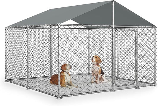 7.8x7.8 ft Outdoor Dog Kennel Outside with Metal Gate Large Dog, Outdoor Dog Pens with Roof, Heavy Duty Dog Kennel for Backyard Farm Use (93x93x63IN)