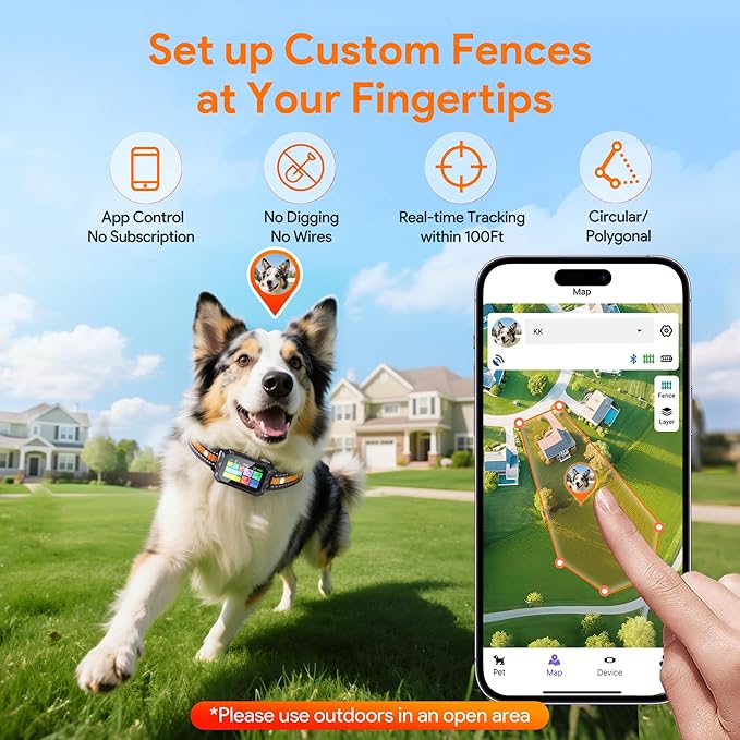 Meowant GPS Wireless Dog Fence &Training Collar with Remote, Free App, 79ft to 7000ft Electric Fence, Waterproof LCD Collar, 3 Training Modes, for Dogs Over 10Lbs, Outdoors