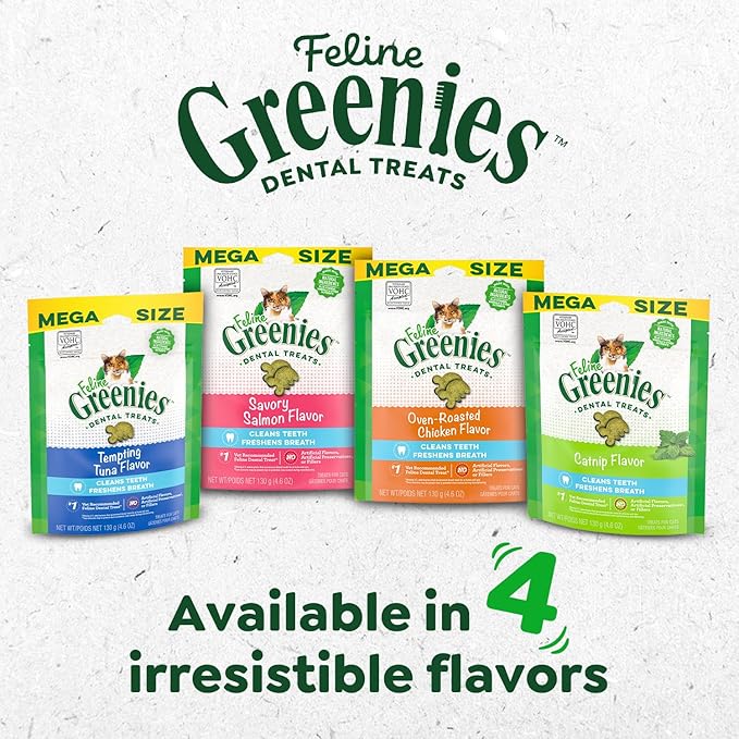 Greenies Feline Veterinarian-Recommended Adult Natural Dental Cat Treats, Tempting Tuna Flavor, 21 oz. Tub