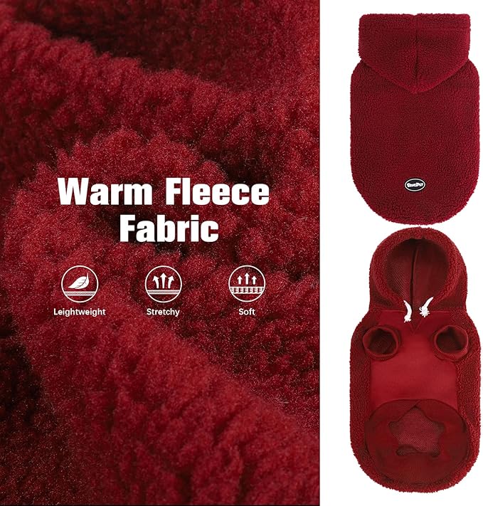 BINGPET Dog Hoodie Dog Sweater with Leash Hole, Warm Fleece Dog Sweatshirt with Hood, Cold Weather Dog Clothes Winter Coat for Puppy Small Medium Large Dogs Boy and Girl(Red, M)