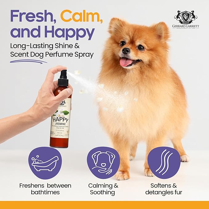 Gerrard Larriett Dog Perfume Spray 8 Fl Oz Made in USA – Happy Jasmine Dog Cologne Spray, Puppy Perfume Pet Fragrance Deodorizing Mist for All Breeds, Holiday for Pet Owners