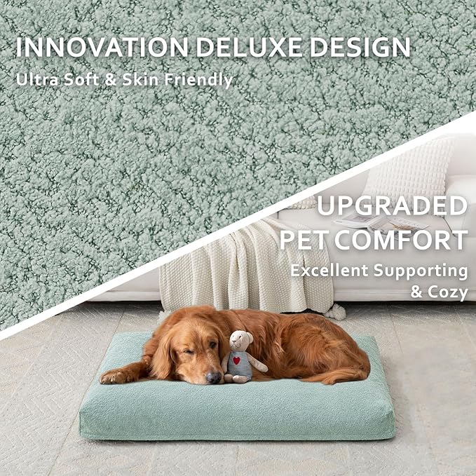 Dog Bed Crate Pad - Machine-Washable Removable Cover with Waterproof Liner, Luxury Dog Couch Bed with Non-Skip Bottom for Medium-Large Dogs & Most Crates (Green,35" x 22")