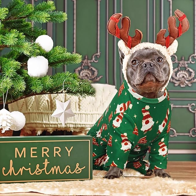 XXL Christmas Dog Pajamas for Medium Dogs - Soft Warm Clothes for Sleeping | Breathable 4-Leg Onesie for Sensitive Skin, Comfy Jumpsuit for Indoor Xmas Wear, Green