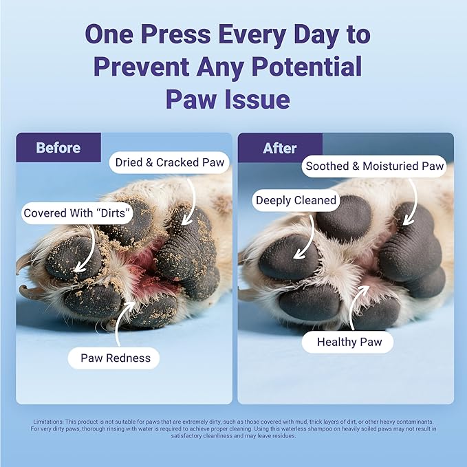 Paw Cleaner for Dogs and Cats, No-Rinse Puppy Paw Washer, Larger Volume Dog Foot Foaming Cleanser with Scrubber Brush for Dirty and Muddy Paw, Hypoallergenic Ingredient, 6.8 fl.oz