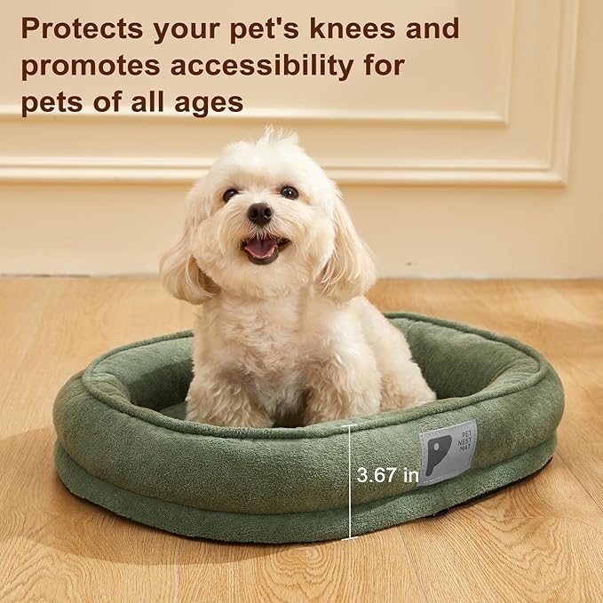 Orthopedic Cat Bed for Puppy and Kitten,Soft Cat Beds for Indoor Cats,Washable Dog Bed with Removable Cover&Non-Slip Bottom with Four-Sided Bolster Green XS