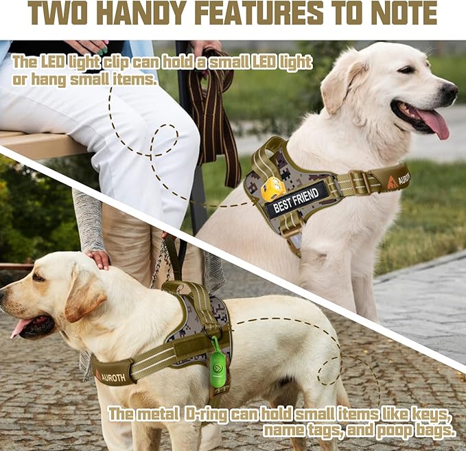 AUROTH Dog Harness and Leash Set, Soft Padded Service Dog Vest with 5.25FT Dog Leash, No Choke, Easy On Pet Vest, Adjustable Reflective No Pull Dog Harness for Large Dogs, Easy Walking and Training