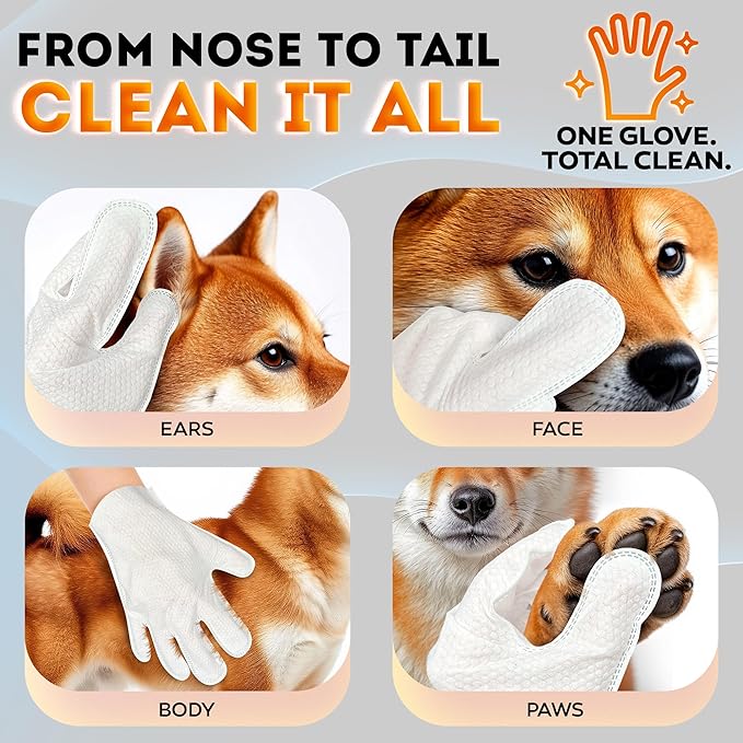 2026 New – Pet Cleaning Glove Wipes for Dogs & Cats – Wet Deodorizing Grooming Gloves for Paws, Body, Ears, Face & Coat – Hypoallergenic Hydrating Lavender Scent – Daily Care & Travel Use – 18 Count