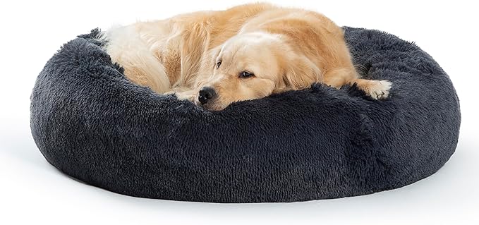 SAVFOX Calming Dog Bed, Anti Anxiety Dog Bed, Plush Donut Dog Bed for Small Dogs, Medium, Large & X-Large, Soft Fuzzy Comfy Dog Bed in Faux Fur, Washable Cuddler Pet Bed, Multiple Sizes S-XL